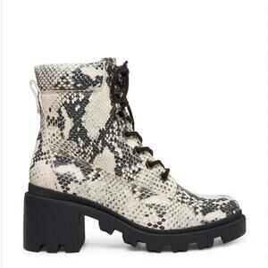 Madden Girl Dillan Snake Skin Heeled Combat Lace Up Boots Size 10